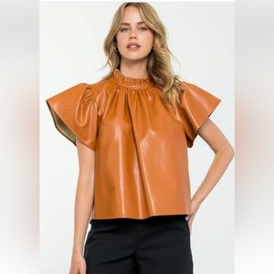 Flutter Sleeve Leather Top- NWT